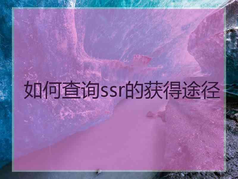 如何查询ssr的获得途径